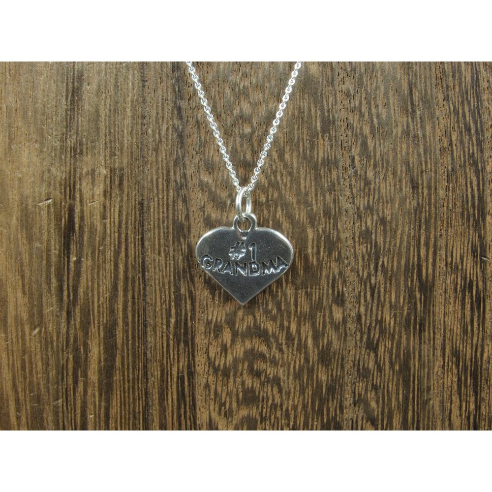 16" Sterling Silver #1 Grandma Heart Pendant Necklace Vintage Minimalist